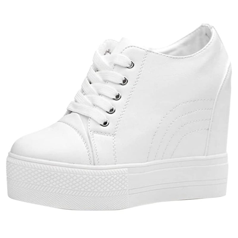 ACE SHOCK Women Wedges Sneakers with Hidden Heel Ankle High Platform Walking Shoes Fashion Bride Wedding Shoes (8, White, Numeric_8) - Image 1